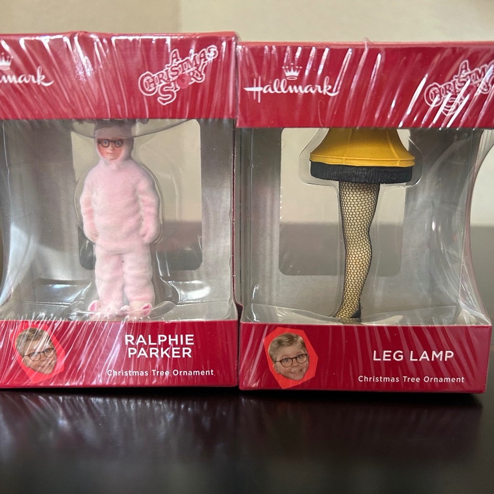 Hallmark Christmas Story Leg Lamp Ornament & Ralphie in Bunny Suit. NWT
